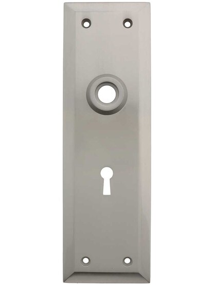 Large Forged-Brass New York Door Plate with Keyhole in Satin Nickel.